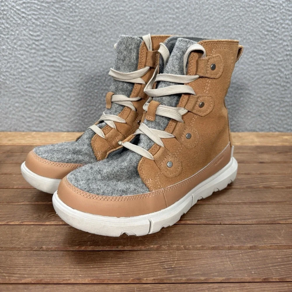 Sorel Boots Womens 7.5 Brown Gray Explorer II‎ Joan Waterproof Boot Outdoors